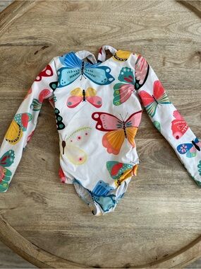 Pepita & Me Open Back Butterfly Rash Guard One-Piece, Size 3